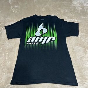 AMP Energy Drink Black Green Scoop Neckline Short Sleeve Shirt Size Medium